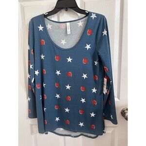 LuLaRoe Blue Rose Star Print Scoop Neck Long Sleeve Top M